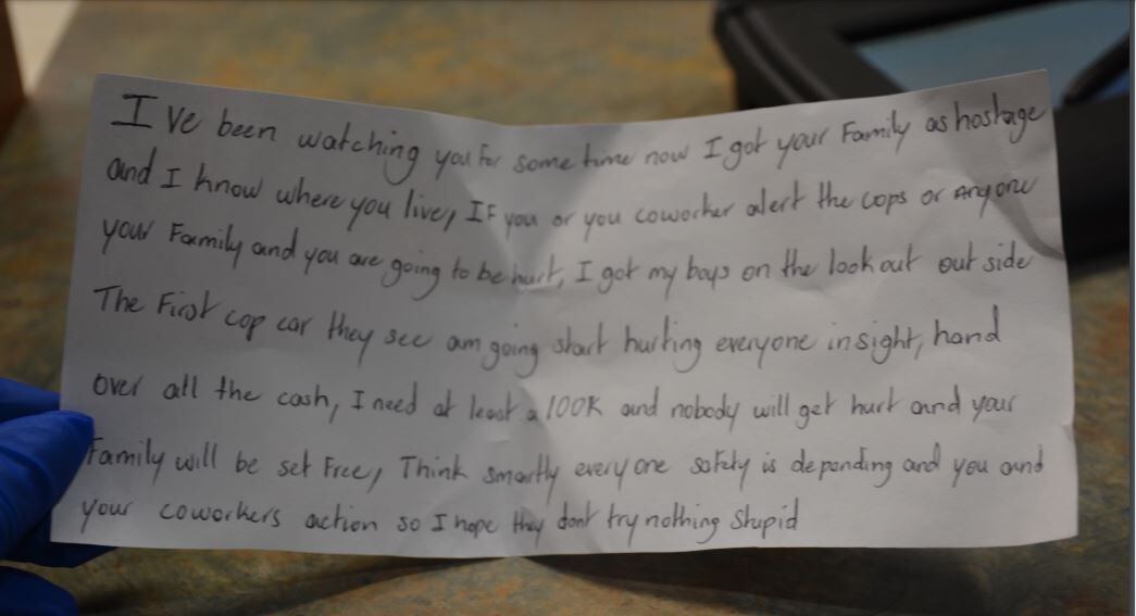 Okello Chatrie's bank robbery demand note